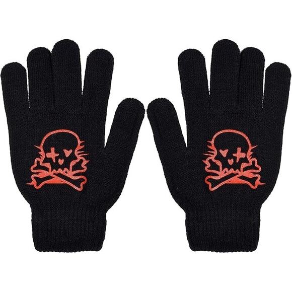 Boys 2 pairs of Gloves: 1-Halloween AND 1-Blue (Skull/X-bones Red) - Picture 3 of 3